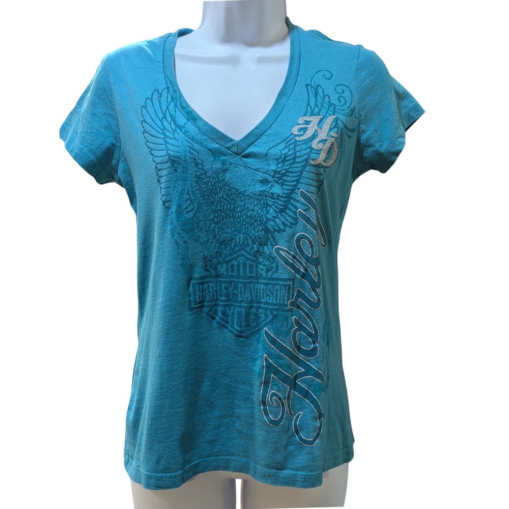 Harley-Davidson Women's Renegade Alexandria LA V-Neck Graphic T-Shirt Teal Small